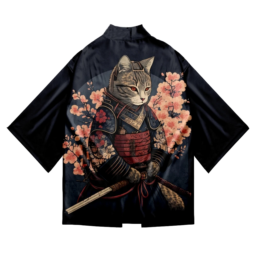 

Japanese Cat Samurai Print Shirt Clothing Traditional Haori Kimono Women Men Asian Streetwear Cardigan Yukata