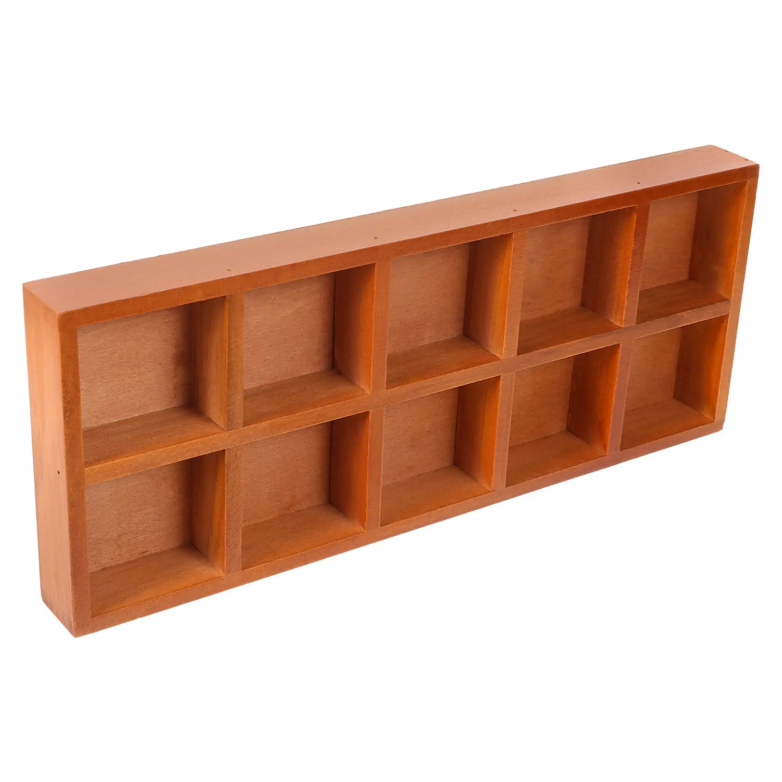 

1pc Wooden Storage Box 10 Compartments Desktop Organizer Vintage Style Eco-Friendly For Home Office School Use Rectangle Wood