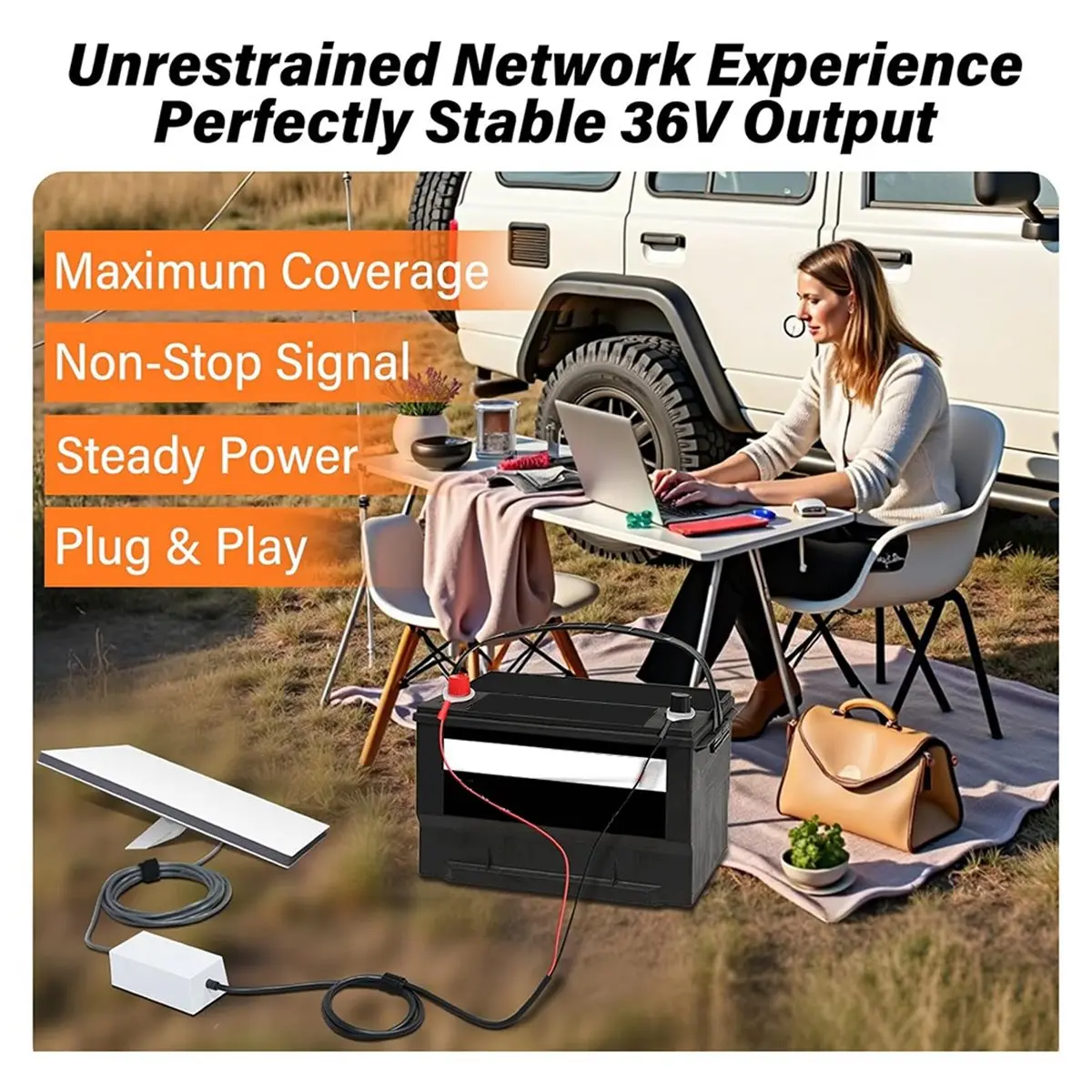 محول محول بطارية السيارة لميني، مدخل 12-24 فولت إلى مخرج ثابت 36 فولت مع كابل تيار مستمر 10 أقدام محول طاقة تيار مستمر #6