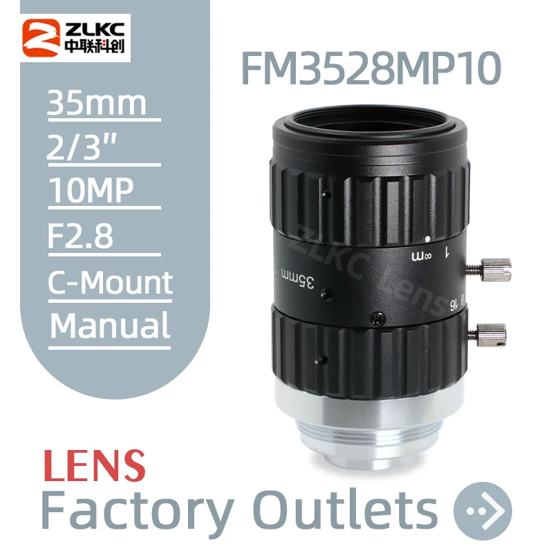 

2/3 Inch Lens FA 10Megapixel 35 mm Fixed Focus HD C Mount Low Distortion Industrial Camera Lenses F2.8 Manual Iris FM3528MP10