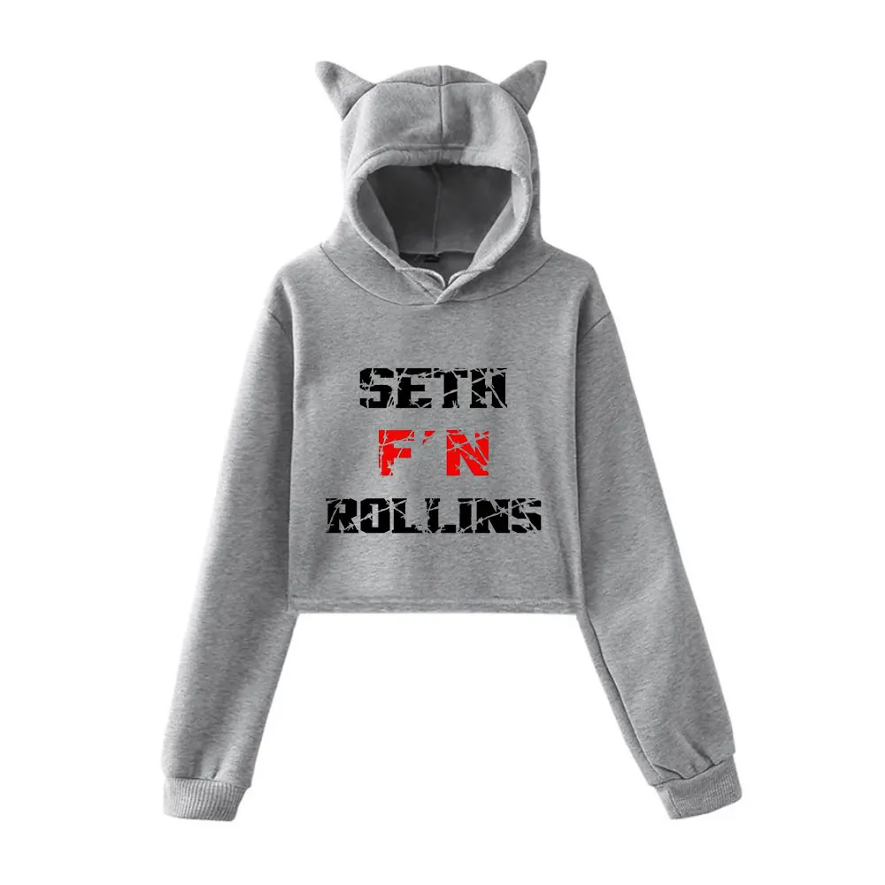 Seth Rollins Merch Vintage 90er Jahre Streetwear Logo Hoodie Hoodies Sweatshirts für Mädchen Katze Ohr Crop Mode Sport Pullover