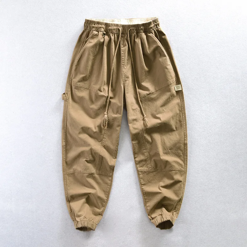 

SA5102 Men's Casual Cargo Pants Autumn Elastic Waist Solid Color Versatile Simple Loose Basic Japan Style Handsome Youth Trouser