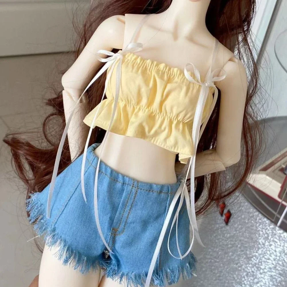 1/4 1/3 Ubranka dla lalek Garnitur Szorty jeansowe Słodki zestaw topów dla lalek Bjd 45/60 cm Zabawki do przebierania Domakawa Akcesoria dla lalek, bez lalki