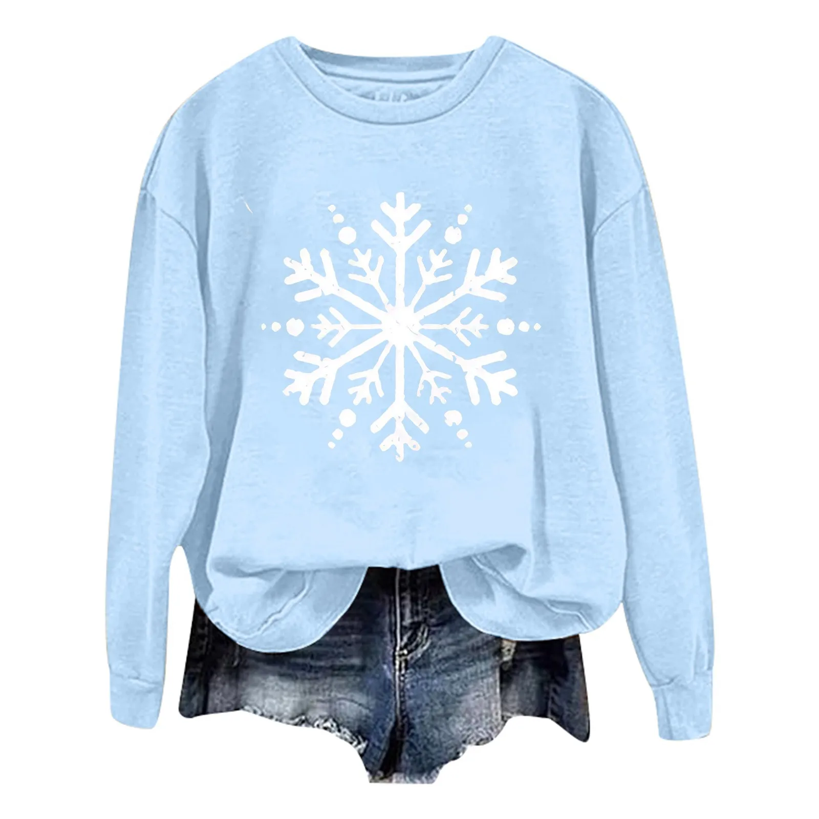 Snowflake Printed Christmas Sweatshirts Women Fall Winter Round Neck Pullover Top Long Sleeve Streetwear Women Sweatshirts