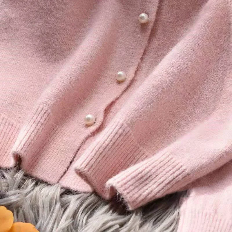 Yellow Knitted Sweater Women Short Cardigan Spring Autumn Fashion O-Neck Long Sleeve Knit Tops Ladies Jumper