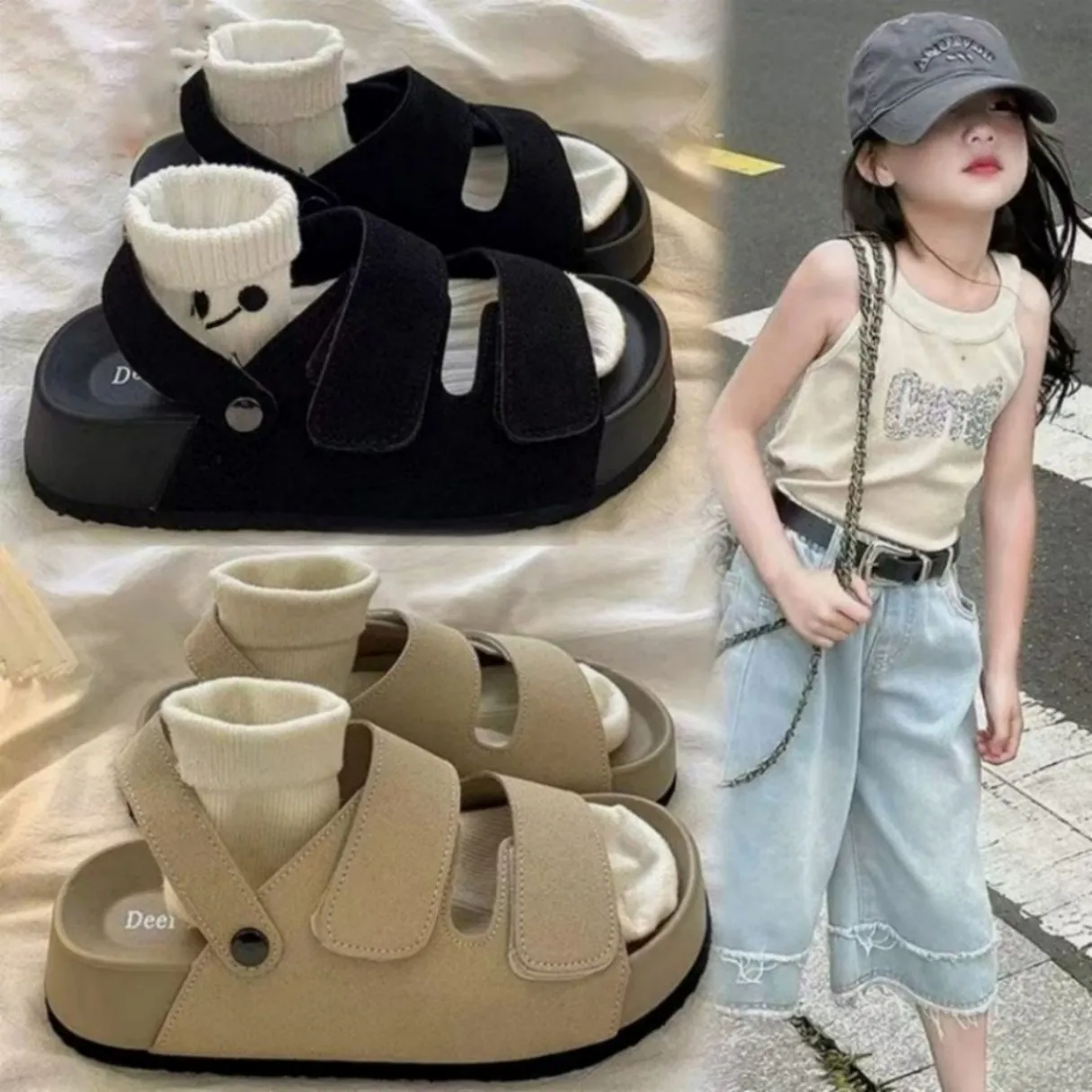 

Casual thick-soled Roman-style anti-slip women's sandals for summer outdoor use, fashionable multi-purpose flat sandals