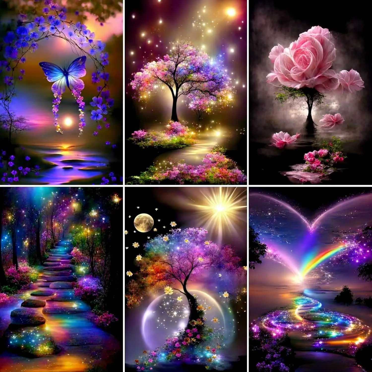 

6 Pack Diamond Art Kits for Adults, Butterfly Flower Landscape 5D Diamond Painting for Adult Beginners, DIY Full Drill Round
