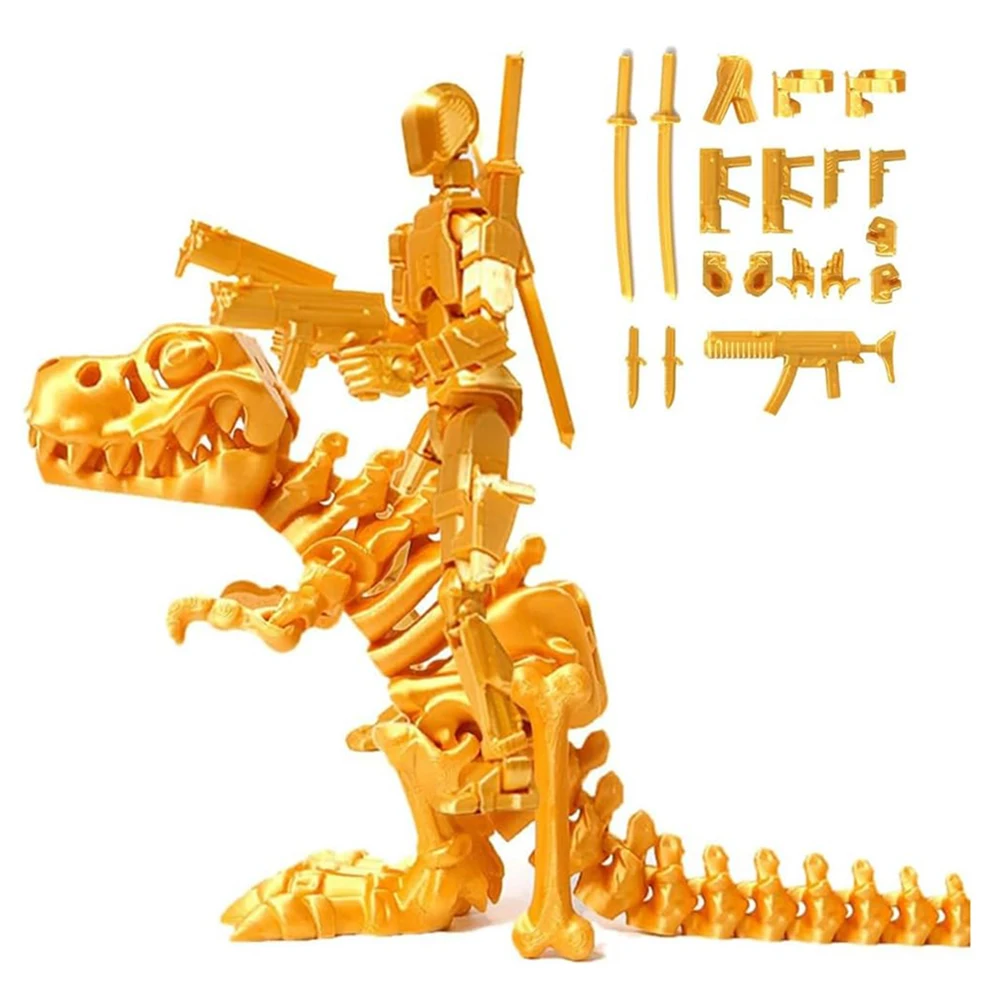 3D Printed Robot Dummy and Dinosaur Set Assembly Completed Multi-Jointed Action Figures T13 Action Figure Set with Dragon Mount