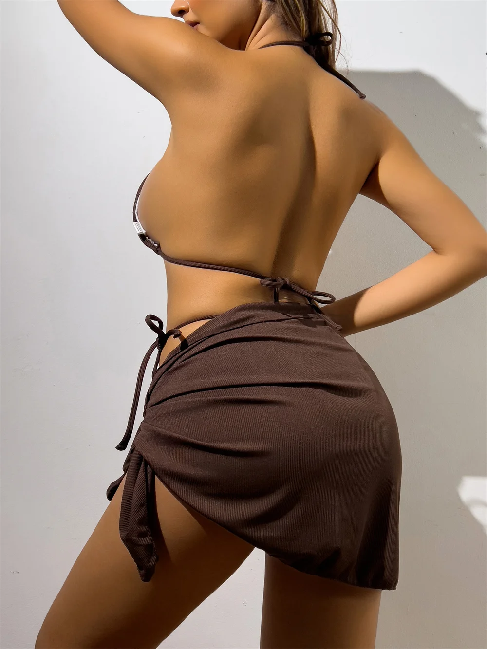 3ピース トライアングル ホルターネック ストリングビキニ 2025 無地 水着 女性用 セクシー 水着 レディース 水泳 スイムスーツ