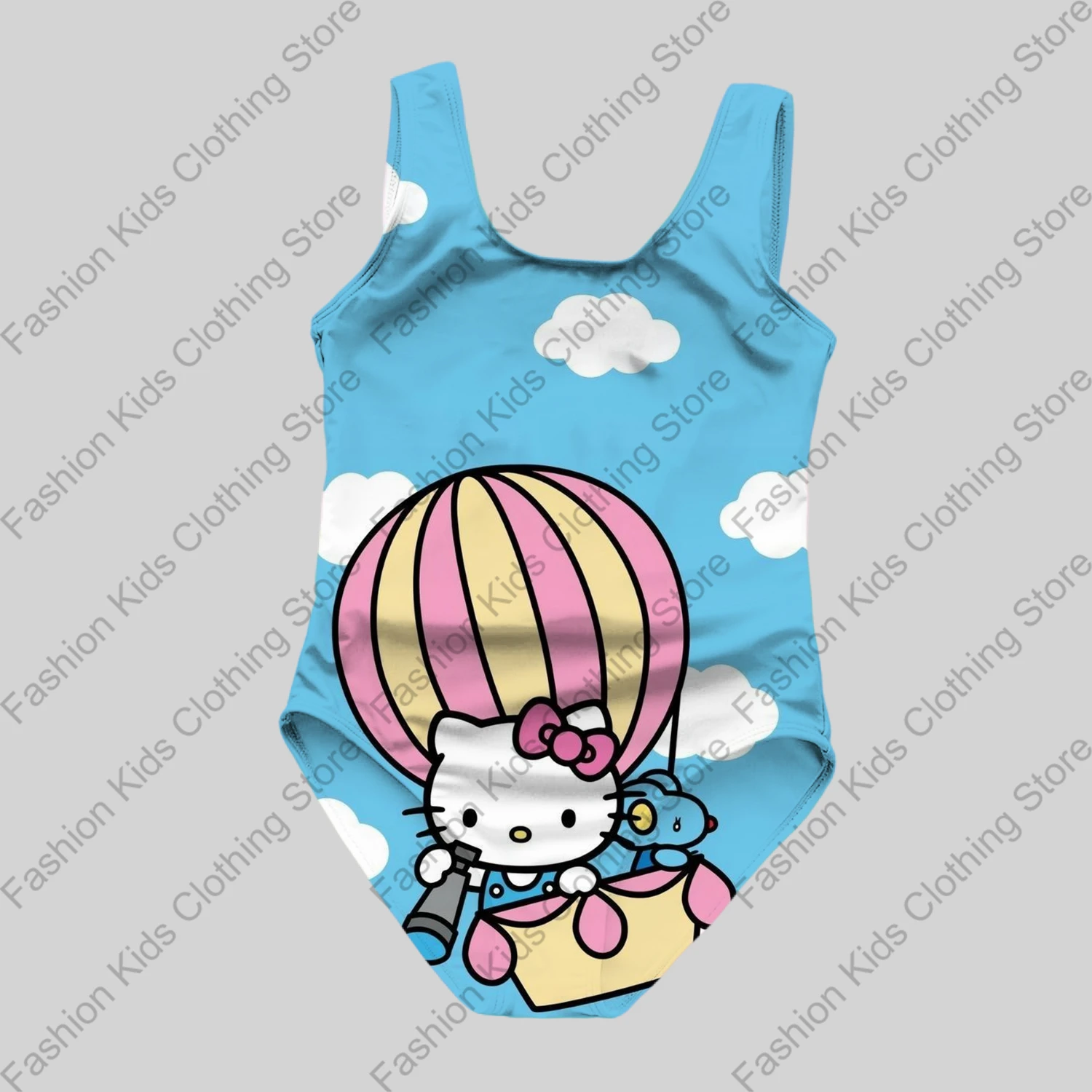 MINISO Girls Summer One-Piece Swimsuit Fashion Cartoon Cute Hello Kitty & Friends Print Women Swimwear Sleeveless Swim Clothing