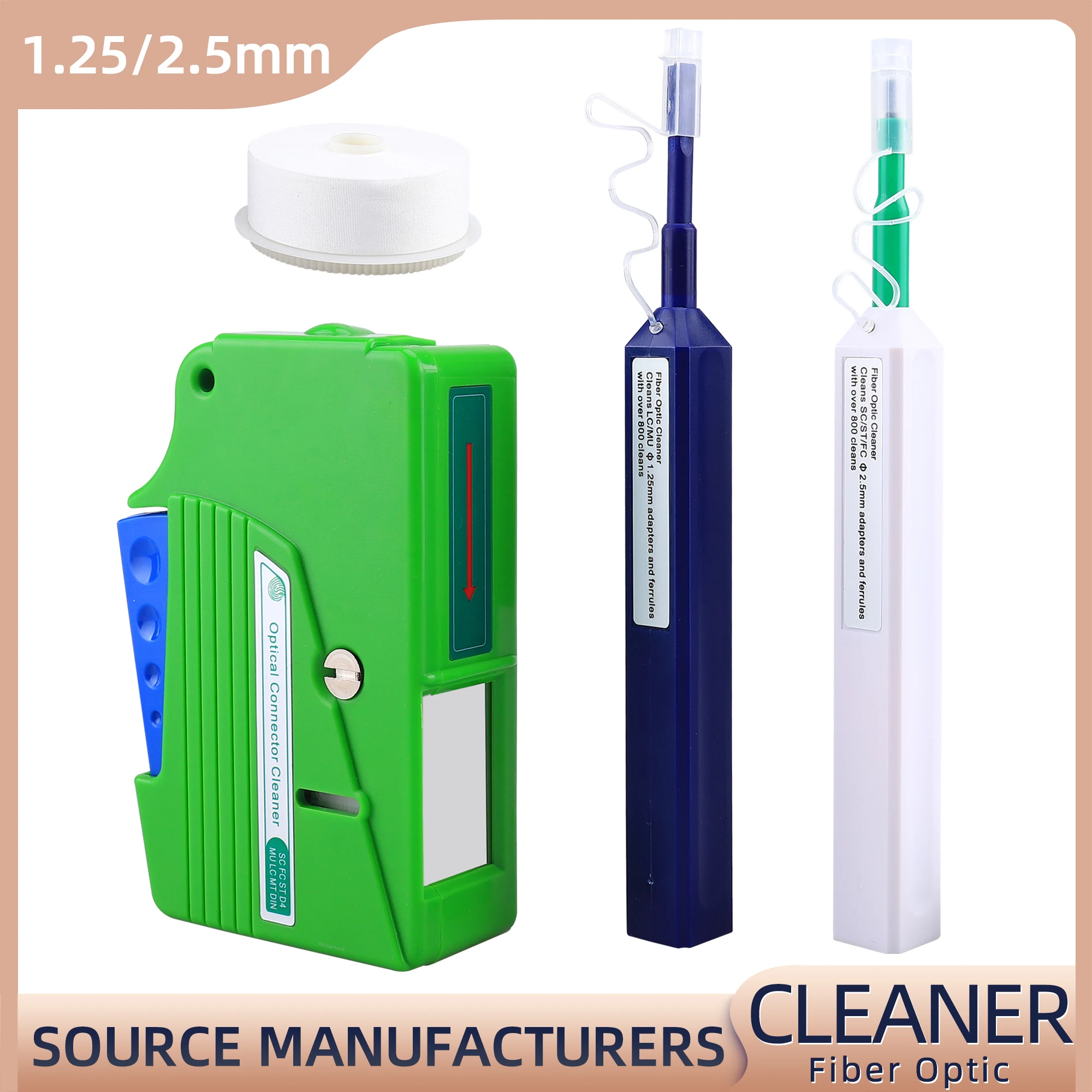 FTTH Optical Fiber pen tool 2.5mm LC MU 1.25mm SC FC ST LC Connector Fiber Optic Cleaning Box - 500+ Cleans