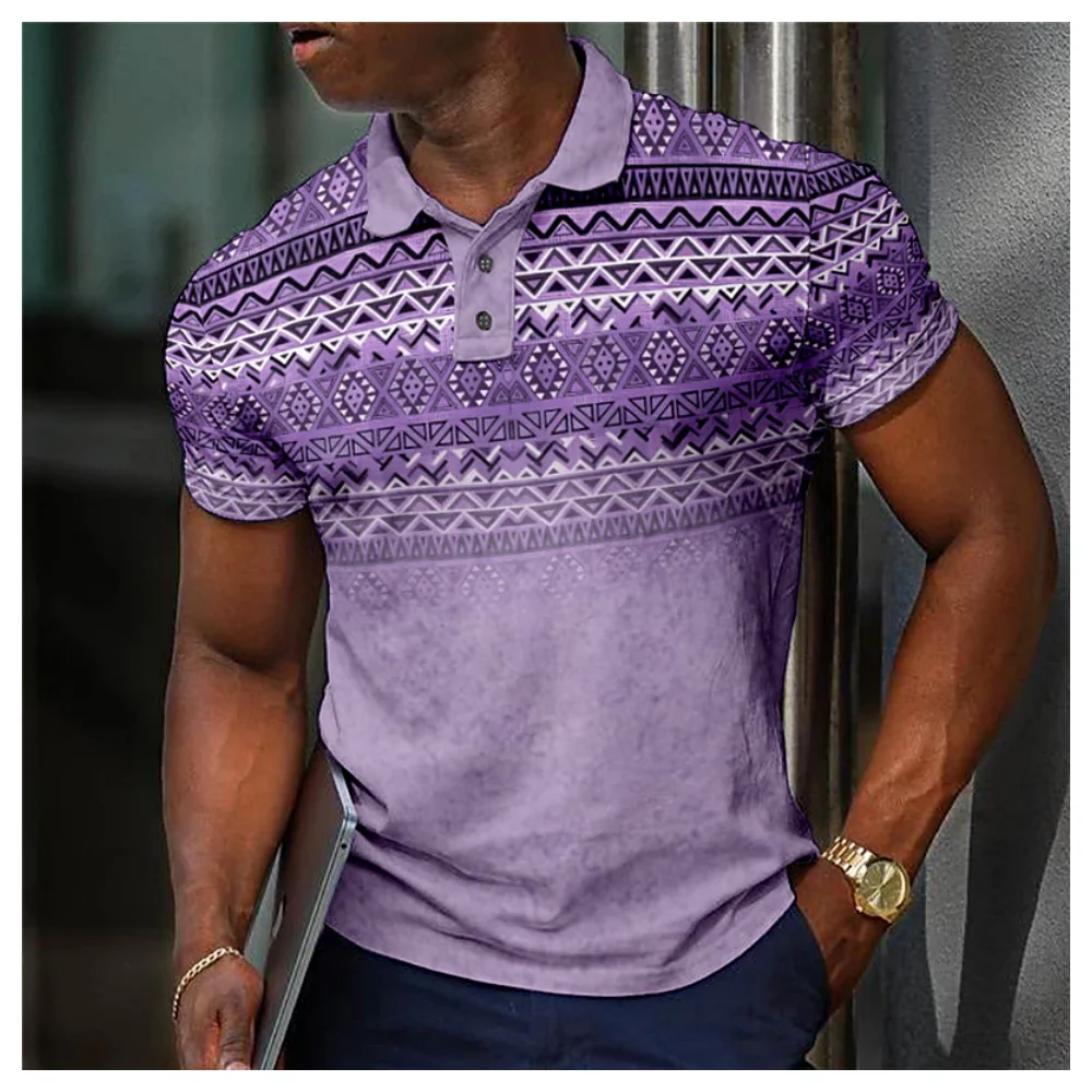 Men\'s Lapel Polo Shirt Graphic Prints Geometry TurndownOutdoor Street Short Sleeves Print Cloth Apparel Sports Fashio Streetwear