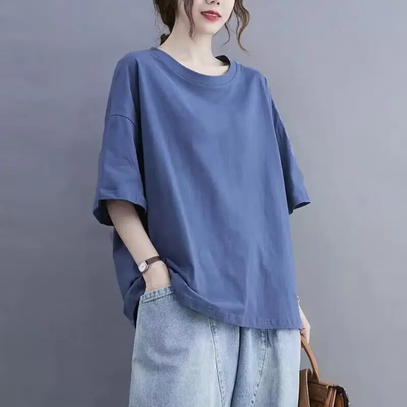 Summer Fashion Ruffles Blouse Women Casual Solid Tunic Tops Autumn Shirt Loose O Neck 3/4 Sleeve   Oversized