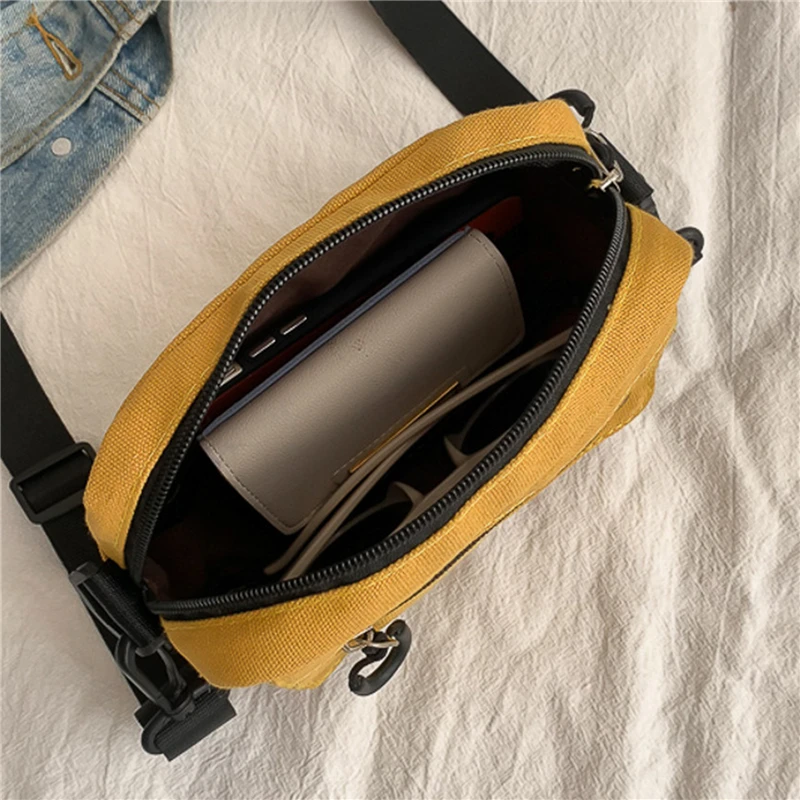 Bolsa tiracolo de lona pequena para senhoras, bolsa de ombro casual com zíper para mulheres, mini bolsa de estudante, celular simples, coreana