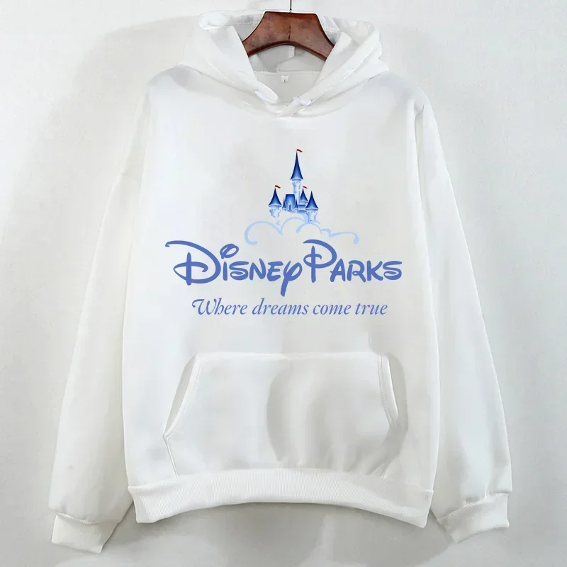 Autumn Winter Kawaii Disney Hoodie Cartoon Mickey and Stitch Printed White Hoodies Harajuku Casual O-Neck Pullover Sweatshirts