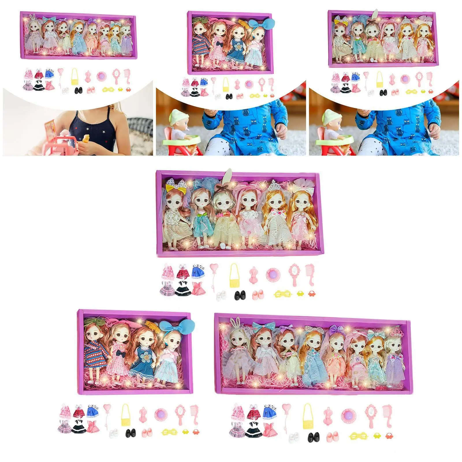 Princess Doll Set Princess Figures with Doll Clothes Pretend Play 15cm/5.91inch Little Dolls Set for Kids Girls Birthday Gift