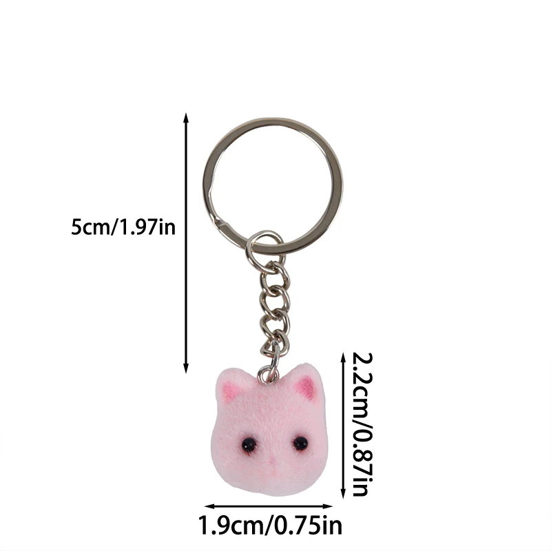 LLavero de cabeza de conejo Flocado de dibujos animados en 3D, llavero de conejo, llaveros de animales, regalos de recuerdo para mujeres y hombres, llaves de coche, joyería DIY, 1PC