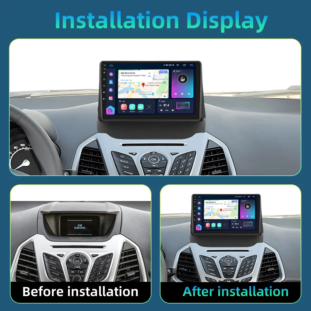 Hikity 2 din Android Car Radio For Ford Ecosport 2013-2017 Auto Stereo Radio Carplay Auto Android Navigation GPS Autoradio WiFi