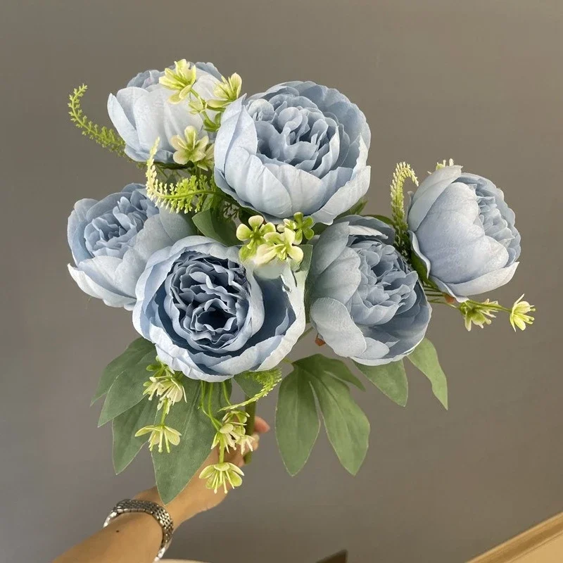 3/4 Stück Hochzeits-Pfingstrosen in Rosa, herzförmig verpackt, künstliche Blumen, 7 Blütenköpfe, Pfingstrosenstrauß, Seidenblumen, Heimdekoration – Detail 20