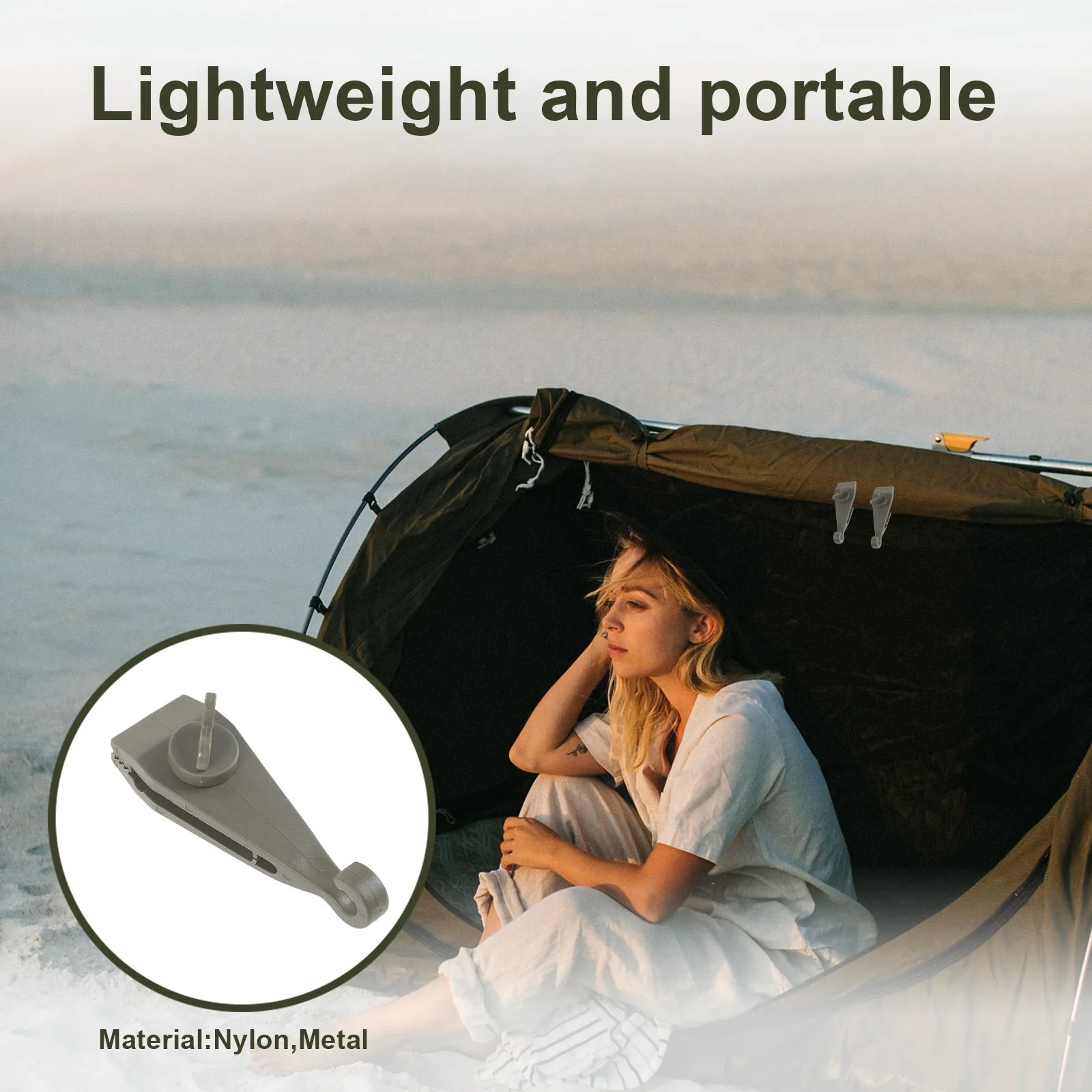 

1 комплект прочных нейлоновых и металлических зажимов для палаток, тентов, навесов, ветрозащитных креплений для кемпинга и походов