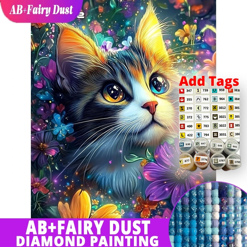 

AB Fairy Dust DMC stickers DIY Diamond Mosaic Cat Full Square Drill Kit Embroidery Animal Rhinestones New Arrival Painting Flowe
