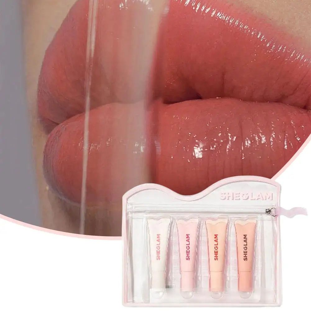 SHEGLAM リップグロス 4 個セット 色付きリップグロス 保湿と栄養を与え、乾燥や敏感を改善し、唇のラインを軽減します