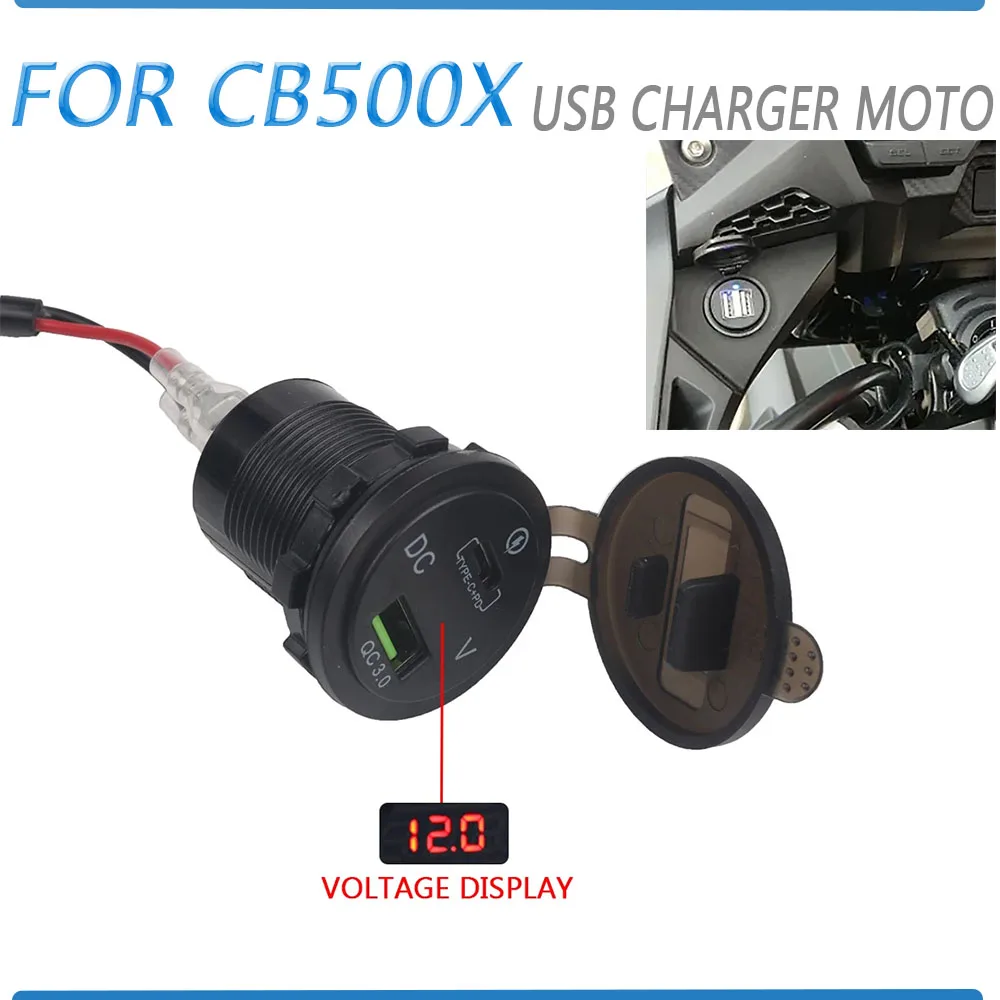 Motorcycle CB500X USB Charger Plug Socket Adapter with Voltage Digital for Honda CB 500X CB 500 X CB500X USB port Type C 2015