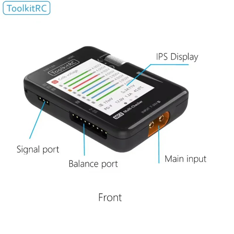 ToolkitRC MC8 XT60 35V 2-8S 32-bit ARM Processor Battery Multi-checker PWM/PPM/SBUS Readout, PWM Output USB-C Fast Charging