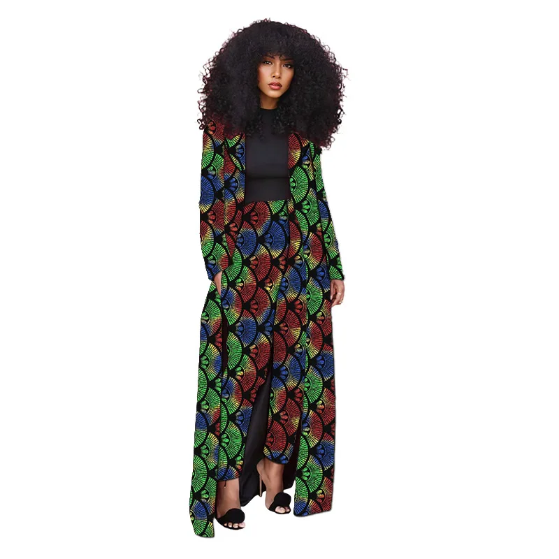 Printed African Couture Women's Overcoat Set Cardigan Extended Windbreak With Pants Female Ankara Outfits