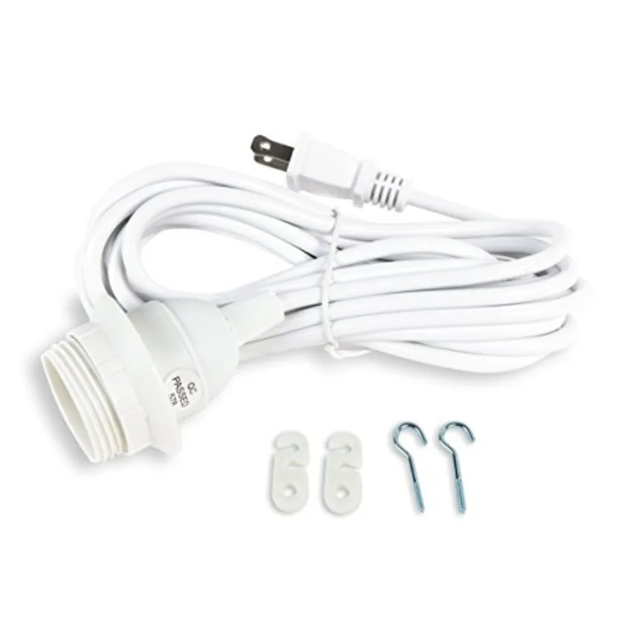 Fiore 15 Feet Hanging Lantern Cord Room Decor for Pendant Light Bulbs Socket Set, White