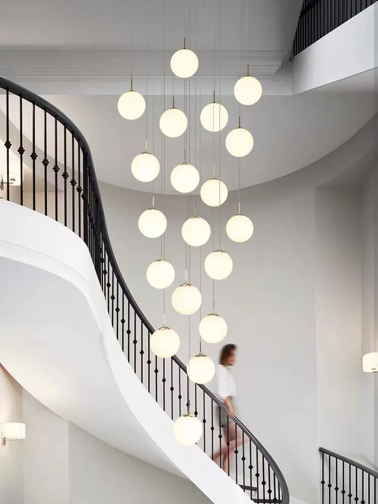 

Stairs Modern Nordic Led Glass Chandelier Loft Duplex Living Room Lamp Hotel Lobby Long Chandelier Home Decorative Lighting