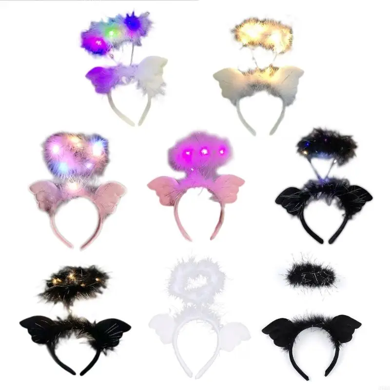 

652F Angel Headband Light Up Headwear LED Hair Band Led Headpiece Flashing Light Headband Party for Head hoop