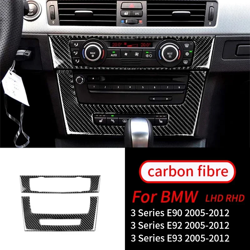 

Для BMW E90 E92 E93 3 серии 2005-2012 2 шт. аксессуары для интерьера из настоящего углеродного волокна, центральная консоль автомобиля, CD, переменный ток, накладка на панель