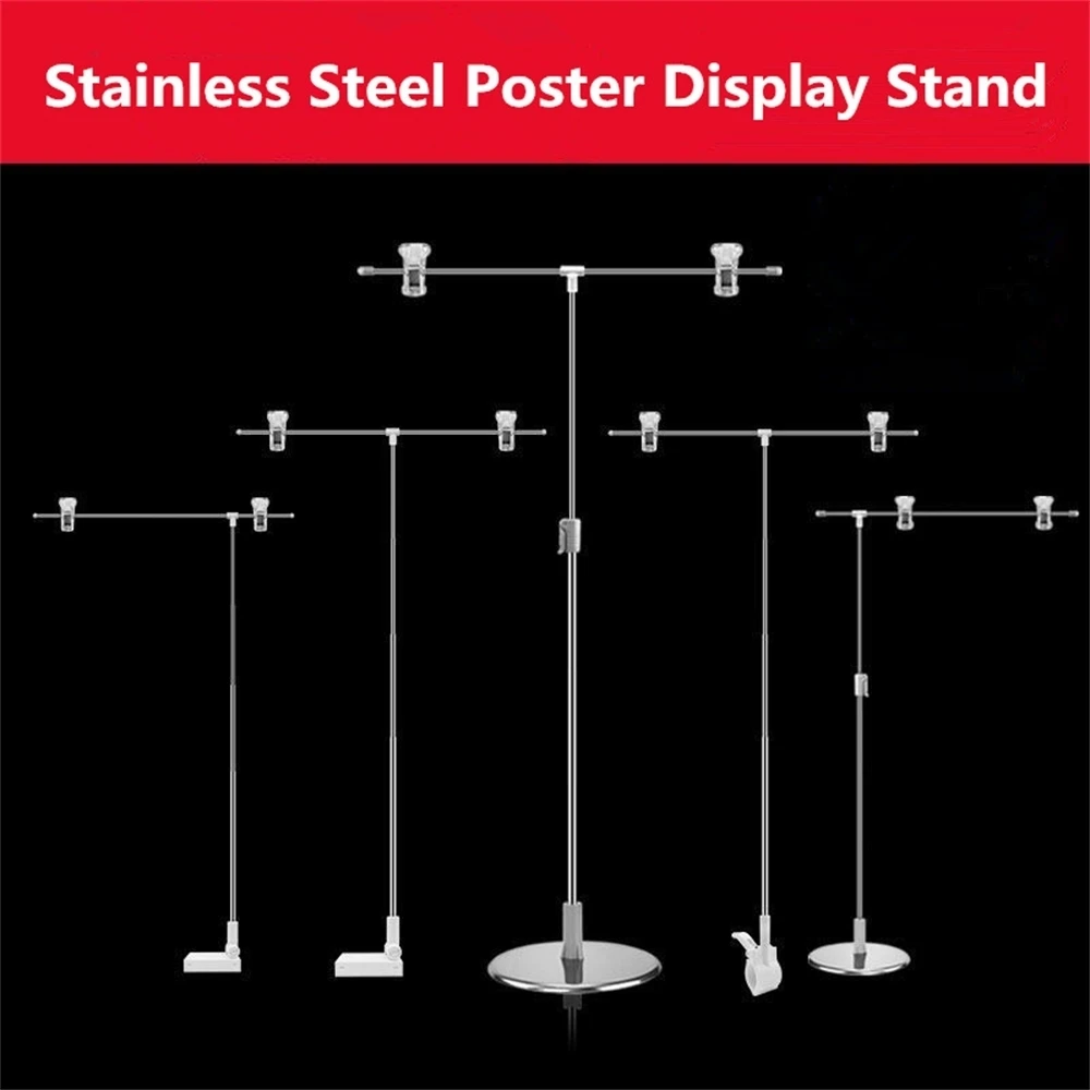 Height Adjustable Poster Stand Stainless Steel Advertising Dack Display Banner Stand Holder Store Counter Display