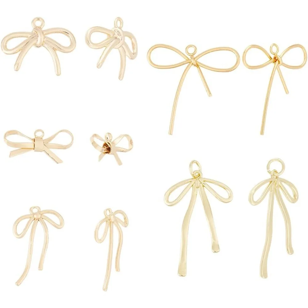 

10pcs Bowknot Charms 5 Styles Brass Bow Tie Pendants Real Bow Dangle Charms for Jewelry Necklace Earrings
