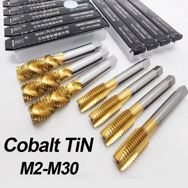 Cobalt Screw Thread Tap Drill Bit Spiral Pointed Flute Metric M2-M30 HSSCO Titanium Coated Machine Tap For Stainless Steel Metal