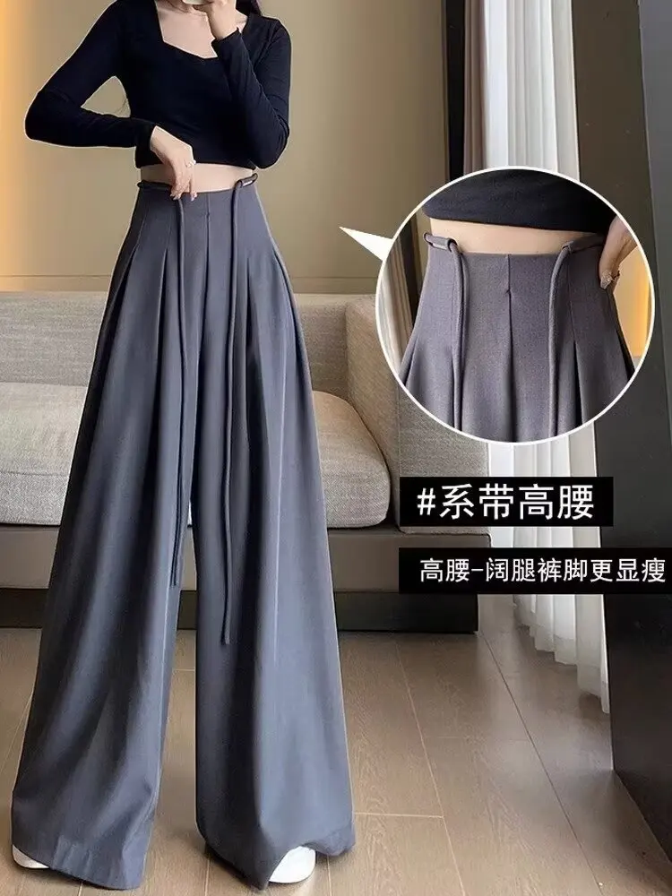 Loose Casual Pants Men's Trendy Lightweight Summer Long Trousers Straight Leg Floor-Length Drapey Polyester Fiber