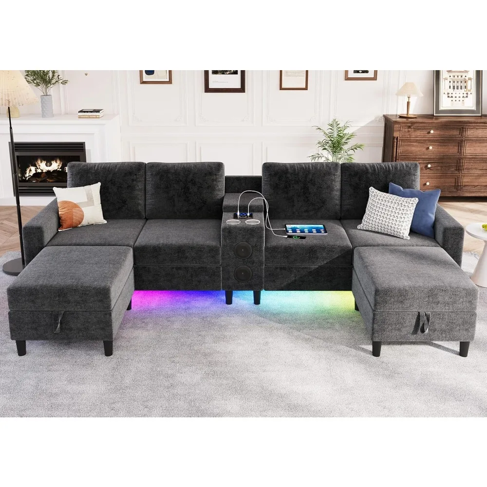 أرائك مقطعية لغرفة المعيشة، وحدة ذكية للأريكة مقسمة مكونة من 6 مقاعد - مكبر صوت بلوتوث/ضوء RGB/محطة شحن، شانيل #1