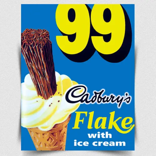 99 Flake Ice Cream Cadbury - Placa metálica retro publicitaria - A3 420x297 mm - Aluminio