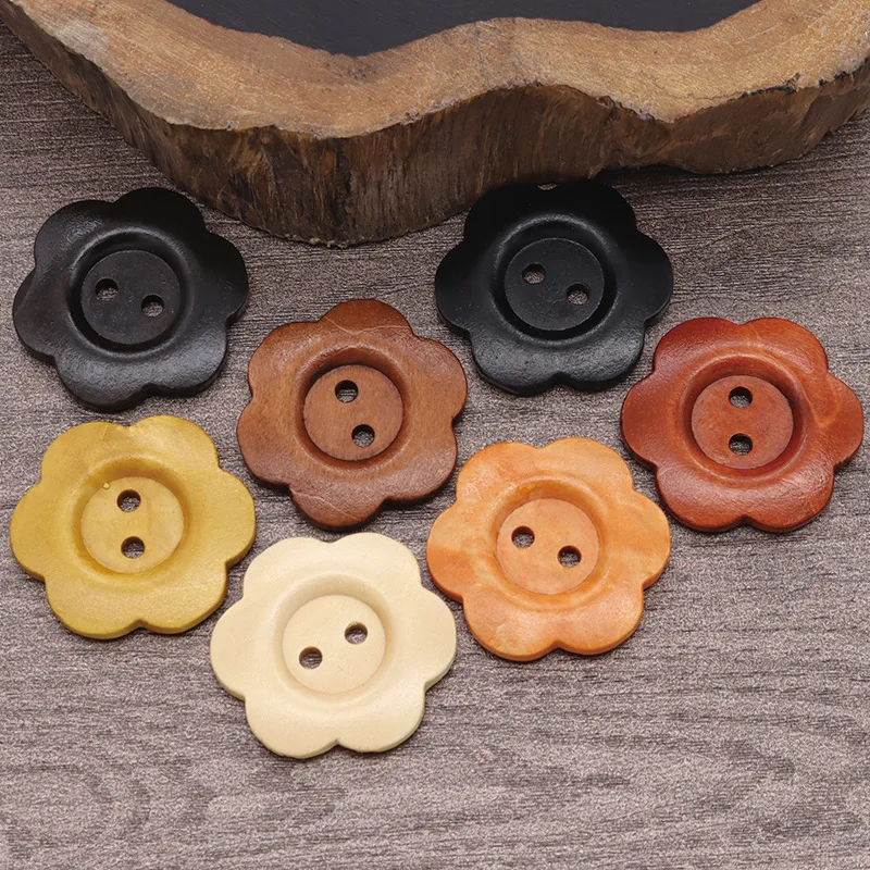 50Pcs DIY Wood Buttons Sewing Accessories Handmade Wood Crafts Clothing Sweater Decoration 2 Holes Wooden Vintage Button