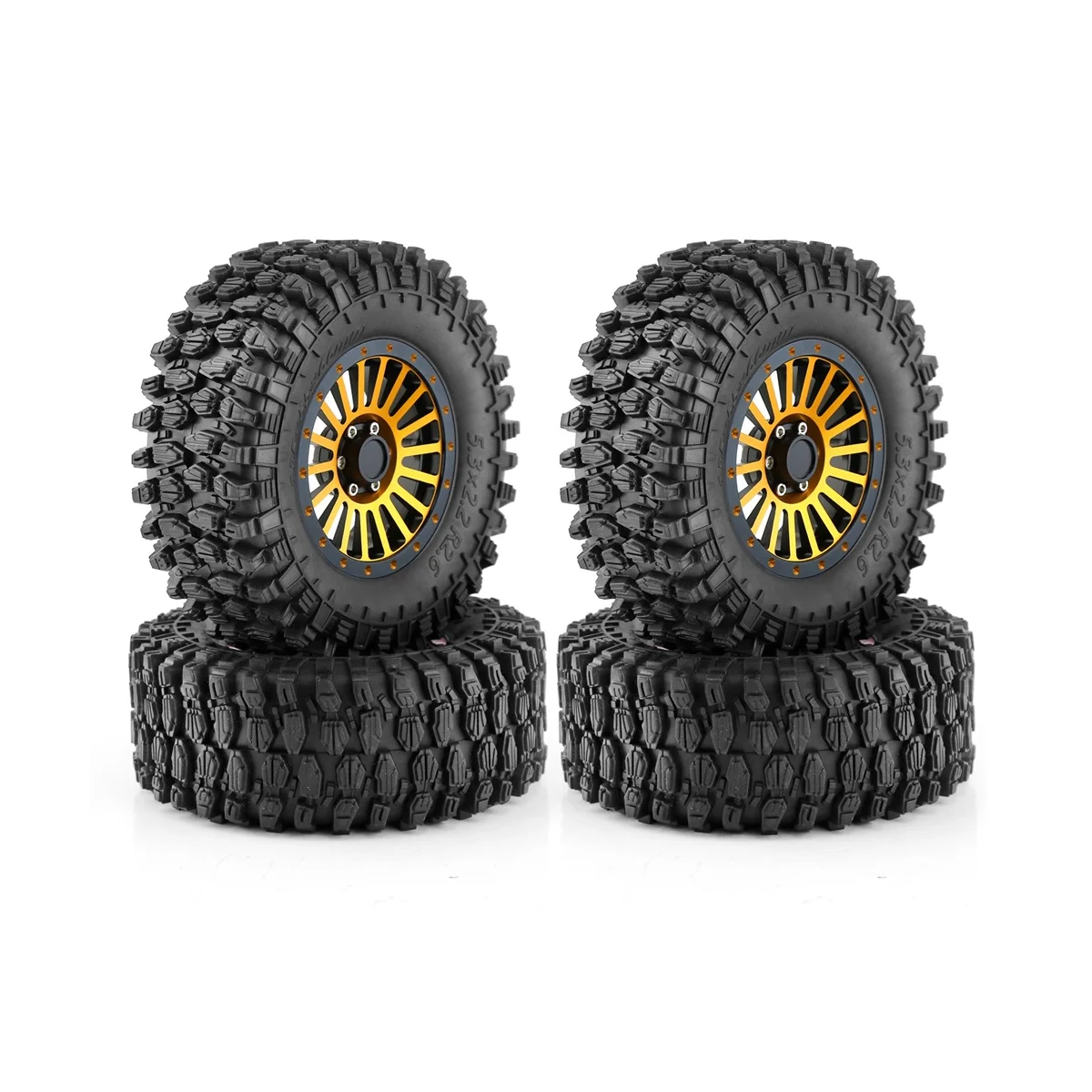 4Pcs 135mm 2.6 Inch Metal Beadlock Wheel Rim Rubber Tire Set for 1/8 1/10 RC Crawler Car Axial SCX10 Wraith RR10 Capra,3