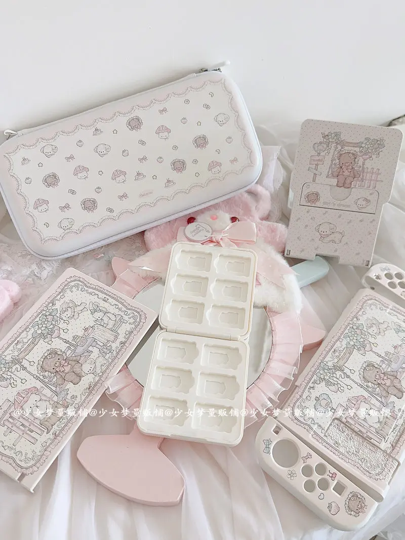 Girls Dream Switch Protective Case Split Type For Switch Oled Ns Hard Soft Shell Cute Bear Tea Party Print Game Console Cover view 2