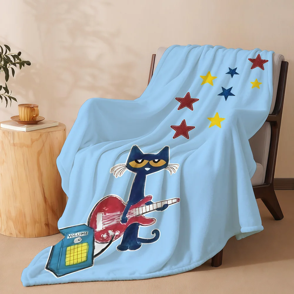 P-Pete the Cat Music Blanket Soft Warm And Thick Perfect For Bedroom Living Room Bed Sofa Camping Picnic Office Gift