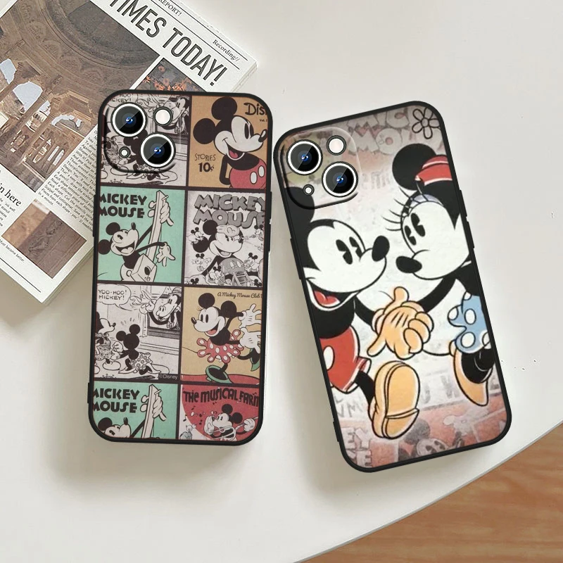 Cute Disney Mickey For Apple iPhone 15 14 13 12 11 XS XR X 8 7 6 6S 5 5S Pro Max Plus Black Cover Phone Case