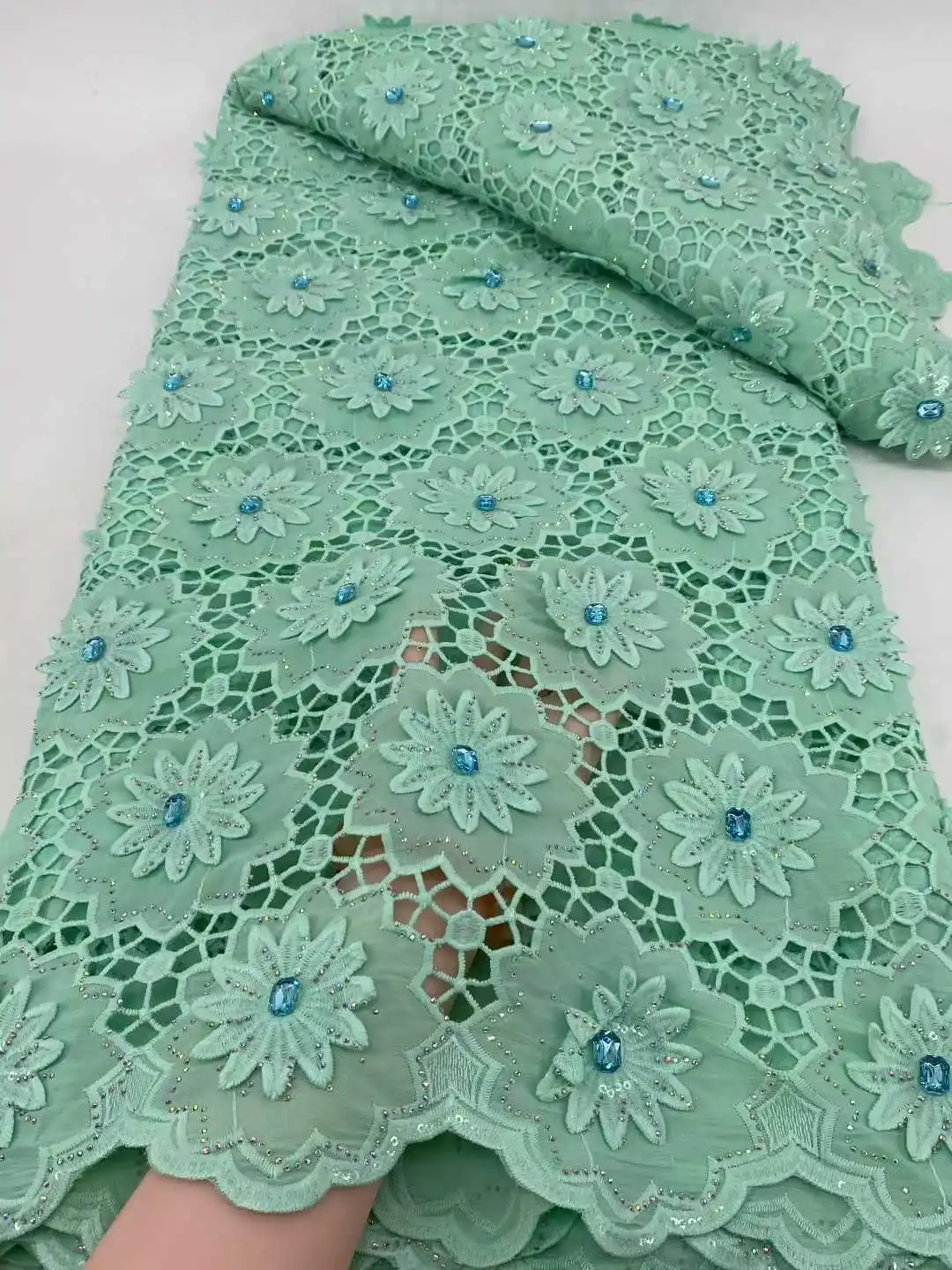 New Design African Chiffon Lace Fabric 2025 High Quality 3D Embroidery Lace With Stones French Cord Lace for Wedding Party Dress