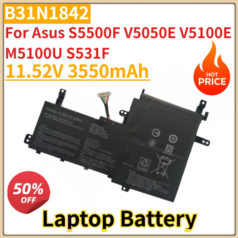 High Quality New B31N1842 Laptop Battery 11.52V 3550mAh for Asus S5500F V5050E V5100E M5100U S531F