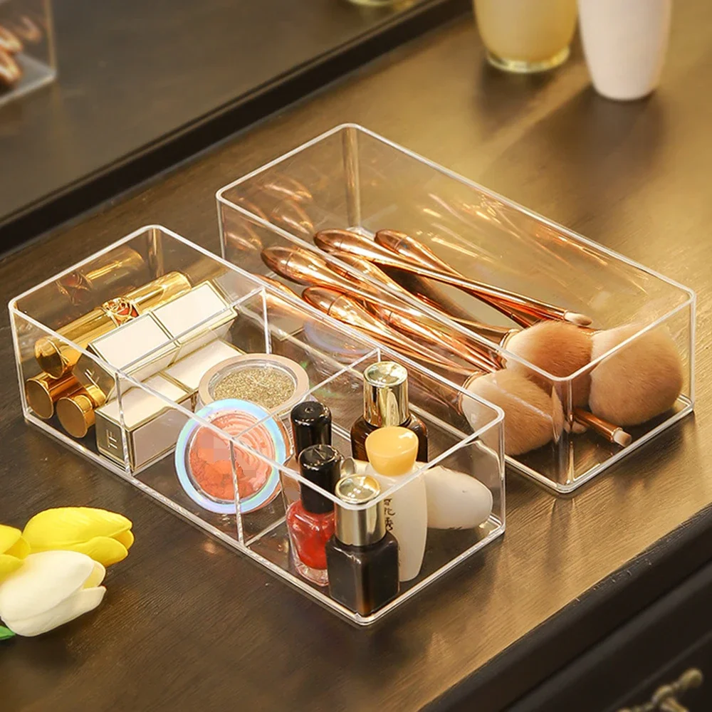 

Clear Acrylic Makeup Layered Storage Box Dressing Table Cosmetic Lipstick Finishing Grid Box Desktop Drawer Storage Compartment