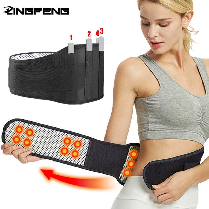 Cinturón de terapia magnética con autocalentamiento de turmalina ajustable, soporte Lumbar, soporte de cintura trasera, doble banda, aja lumbar