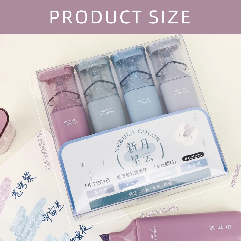 4pcs Glitter Highlighters مع طرف مائل للومادات المكتبية المدرسية الجافة السريعة #6