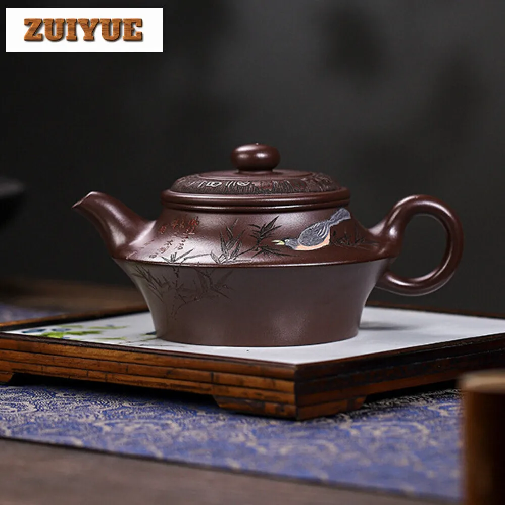 340ML Ancient Yixing Purple Clay Teapots Handmade Bird Pot Raw Ore Purple Mud Kettle Zisha Teaset Drinkware Accessories Supplies